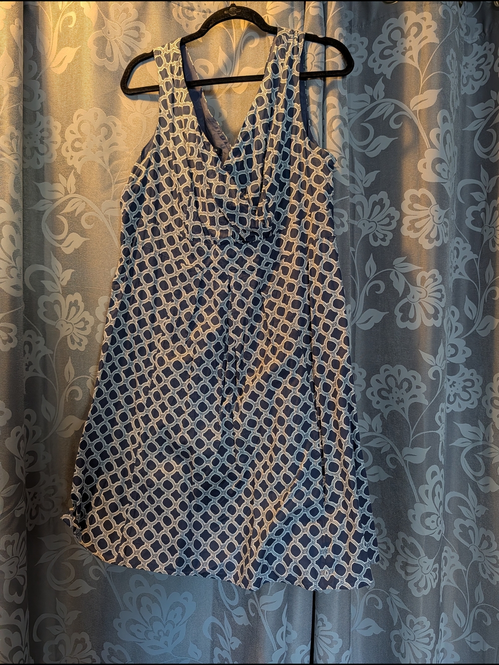 Lands' End Blue Geometric Print Midi Dress